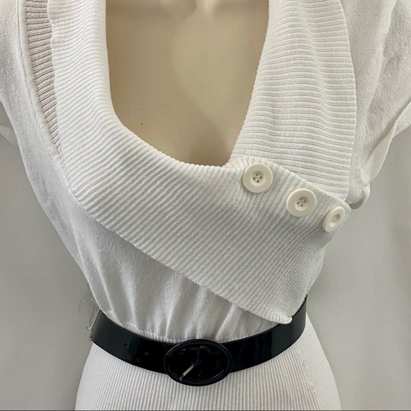 DOTS White Knit Asymmetrical Belted Sweater M - Picture 2 of 16